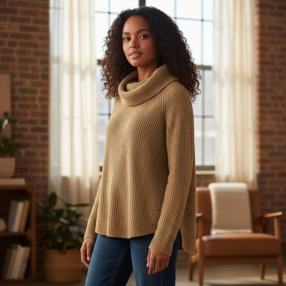 Sparkling Cozy Tan Turtleneck Sweater